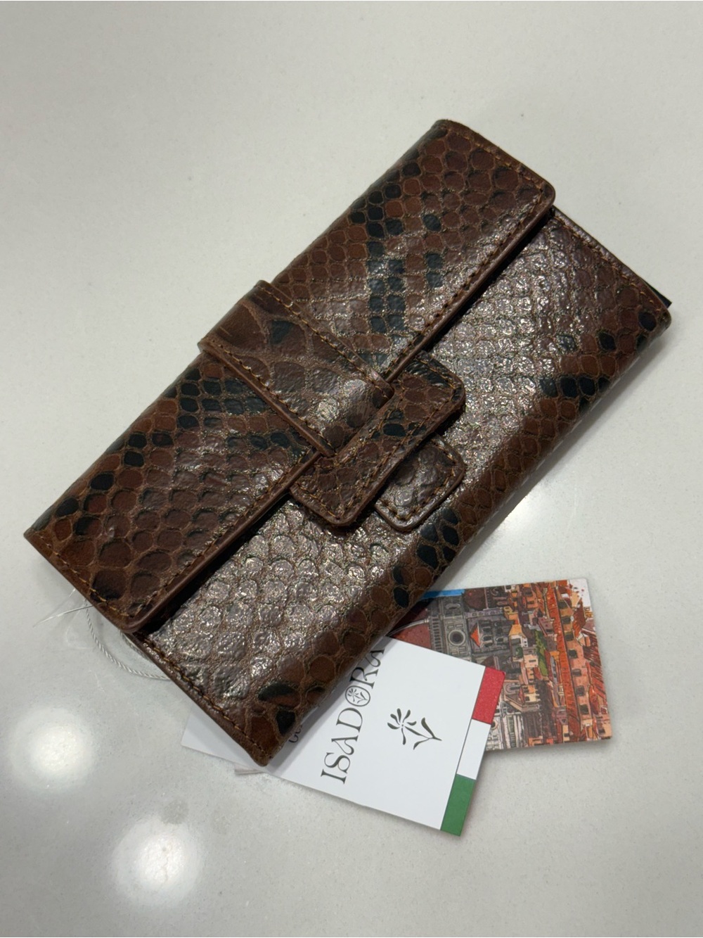 Brown Snake-Embossed Leather Wallet NWT